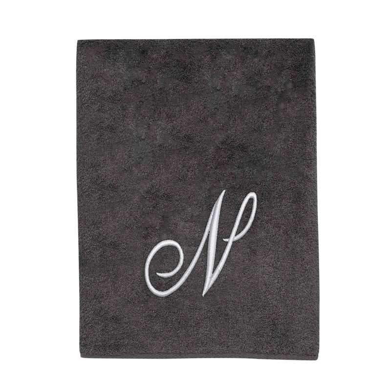 Winston Porter Granite/Silver Script Monogram Bath Towel Letter N