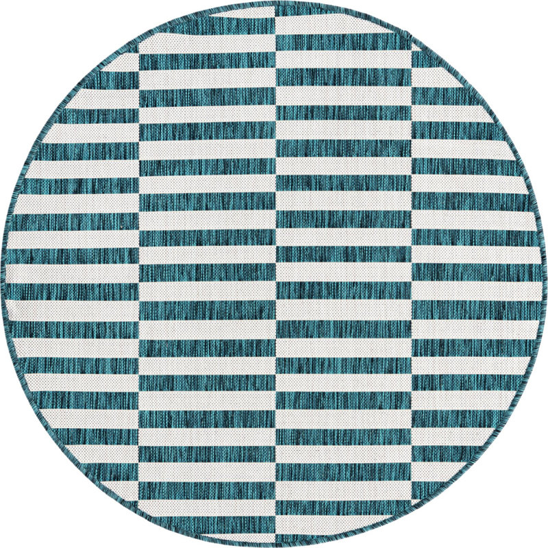 Noank Striped Indoor / Outdoor Rug, Round 4'1"