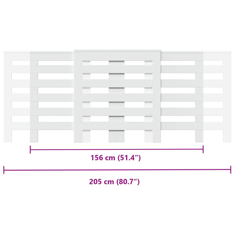Extra Large Radiator Cover, White, 205 x 21.5 x 83.5 cm, Horizontal Slats