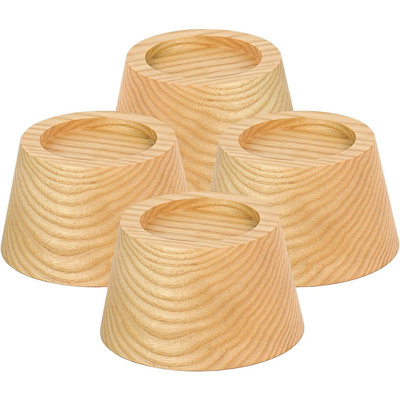 Bed Risers (Set Of 4) Furniture Risers Lifts , Oak Solid Wooden Risers For Bed, Furniture Risers With Non-Slip Recessed Hole (Monolithic Wood, 4Pcs)