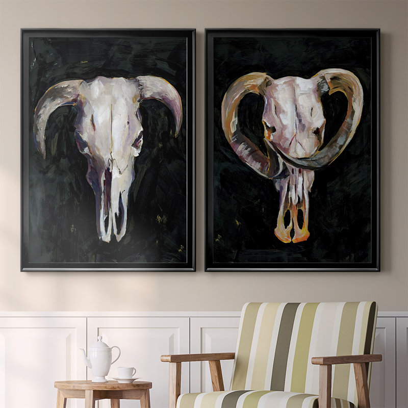 " Horned Skull I " 2 - Pieces Painting Print, 42.5" H x 61" W, Black