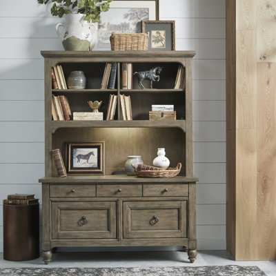Aisja Office Credenza and Hutch w/ Lighting
