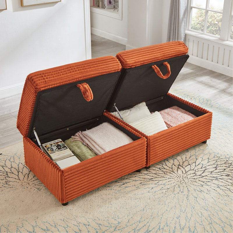 Canapé confortable moelleux en velours côtelé, espace de rangement pour grande causeuse, méridienne super douce avec repose-pieds double et plateau de table