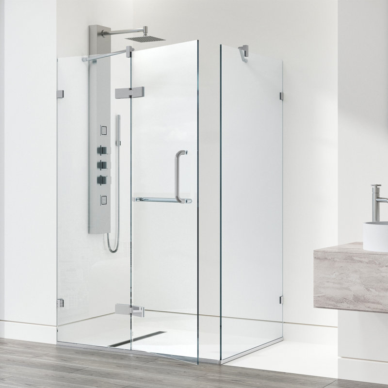 Monteray 38" W x 30" D x 73" H Hinged Frameless Shower Enclosure with 3/8  Clear Glass, Chrome