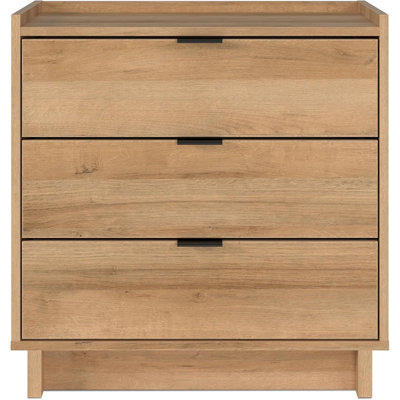 Modern Nightstand Bedside Table, Natural Oak Nightstand For Bedroom, End Table With 3 Drawers 26.5" W X 26.75" H X 16" D
