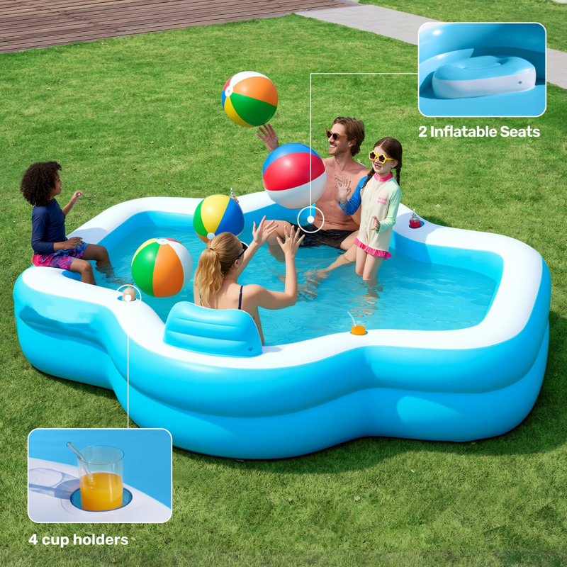 Piscine gonflable anti-UV de 370 gallons avec banc et porte-gobelets