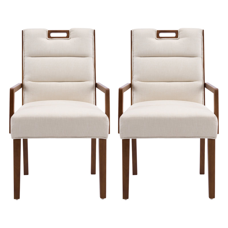 Fauteuils de salle à manger rembourrés Linden, 2, Coussin beige / structure en noyer