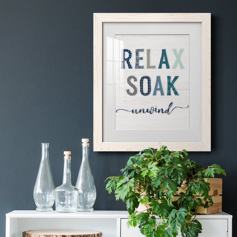 Relax Soak Unwind - Peinture encadrée, H 20 po x l 17 po x P 1,5 po, Papier encadré blanc