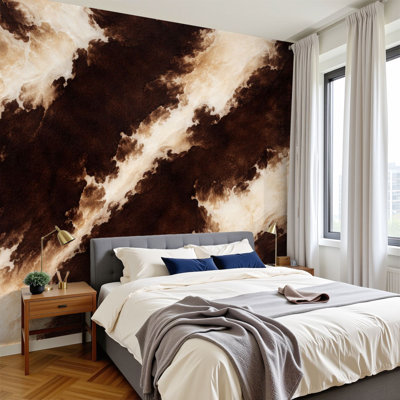 Peel and Stick Wallpaper Abstract Brown Cream Textured Brushstroke Organic Flowing Shapes Wall Murals 100"H x 144"W Removable PVC Wall Paper Self-Adhesive Wall Decor for Bedroom Living Room Home Office