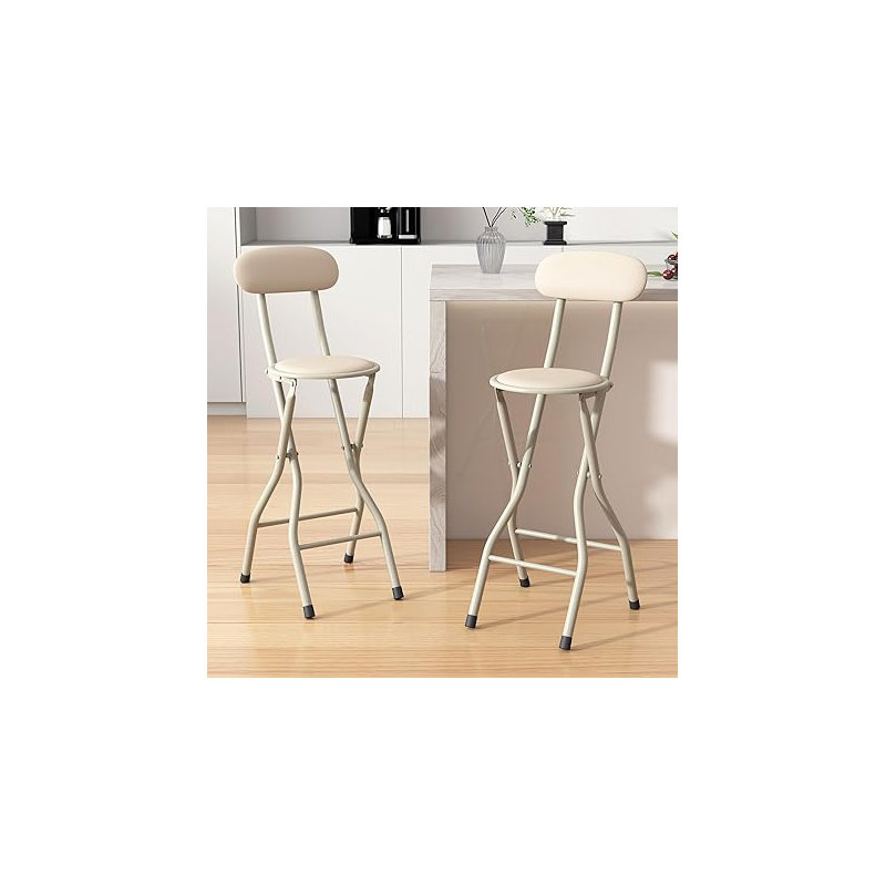 Upholstered Counter Stool with Metal Frame, Beige