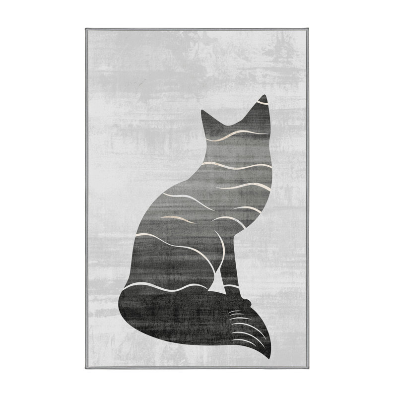 Machine Washable Oryn Arctic Fox Polar Minimalist Rug in Gray – Gray Binding, 3x5
