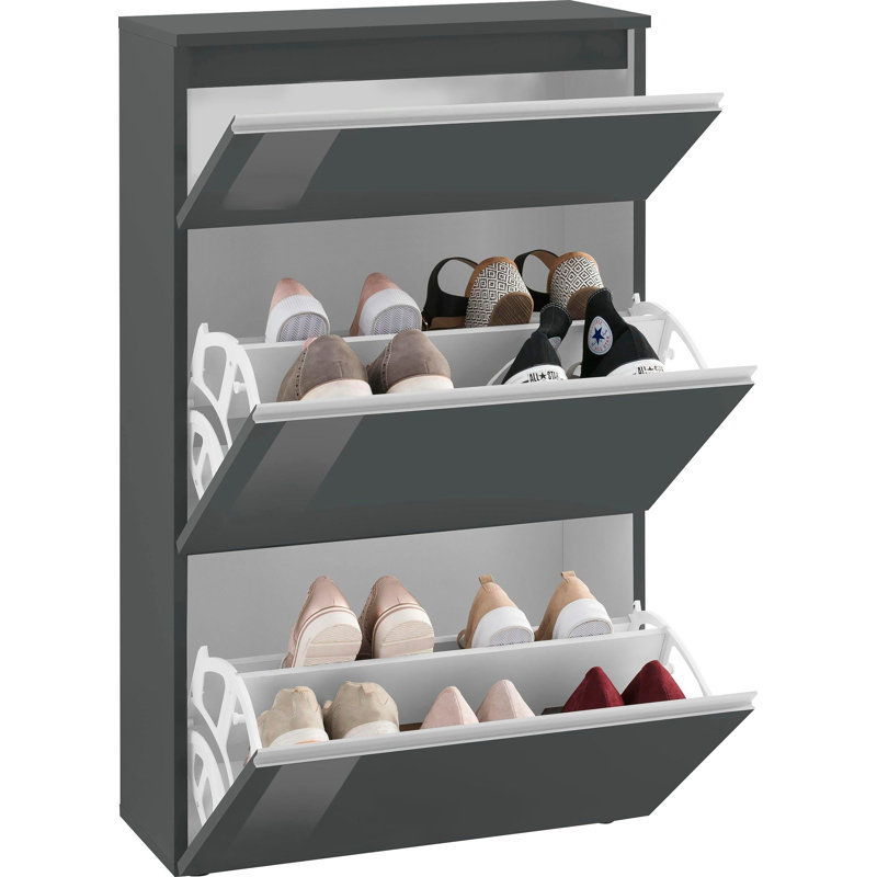 Giammaria 12 Pair Shoe Storage Cabinet, Glossy Anthracite