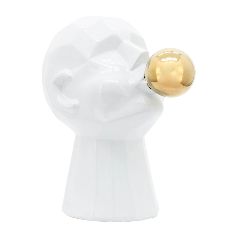 Collene Stoneware & Ceramic Geometric Face Sculpture with Gold Accent - 12" Modern Home & Office Decorative Figurine, White