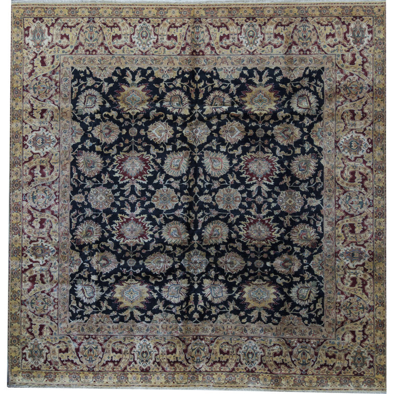 Hand-Knotted High-Quality Black Square Area Rug