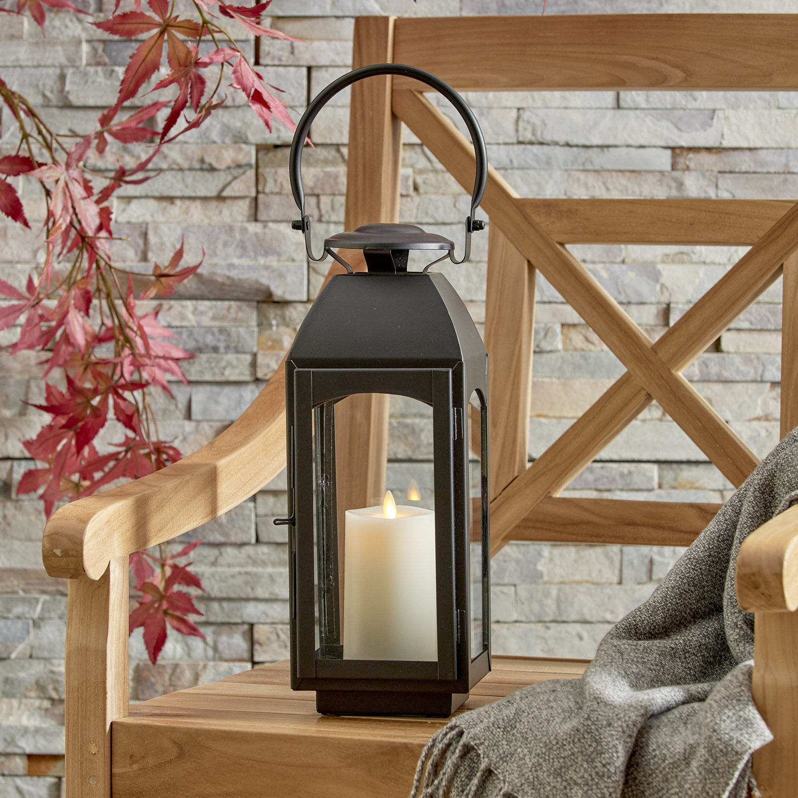Furlane Iron Lantern Candle Holder, Black,  15.75" H x 6.5" W x 6.5" D