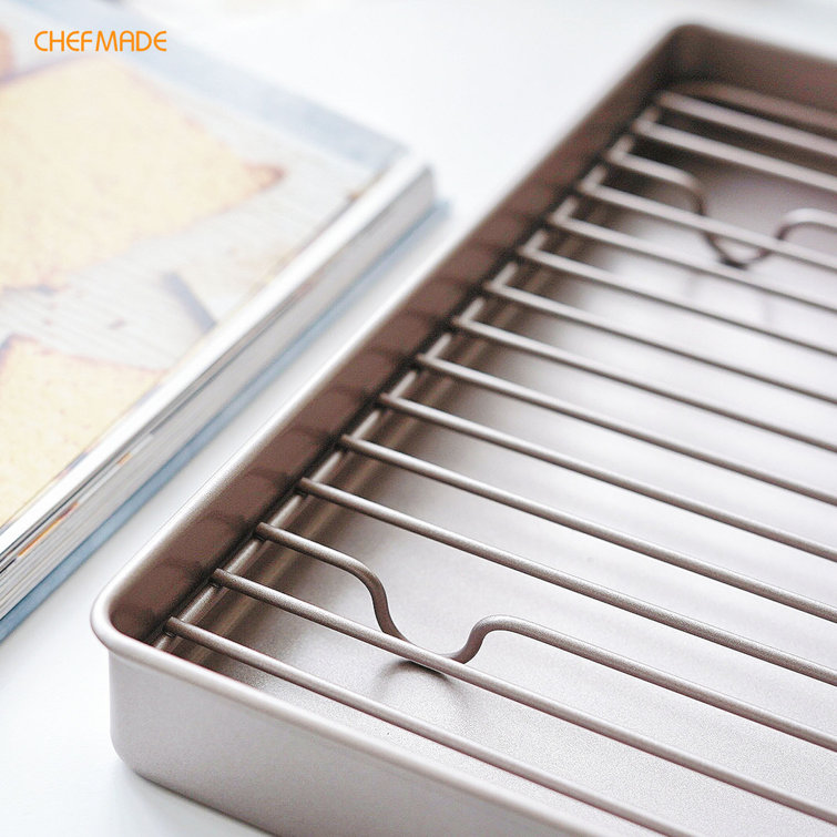  CHEFMADE Roasting Pan with Rack, 13-Inch Non-Stick Rectangular Shallow  Dish Sheet Pan with Wire Rack for Oven Baking, BBQ, Jelly Roll and Roasting  9 x 13 x 1 (Champagne Gold): Home