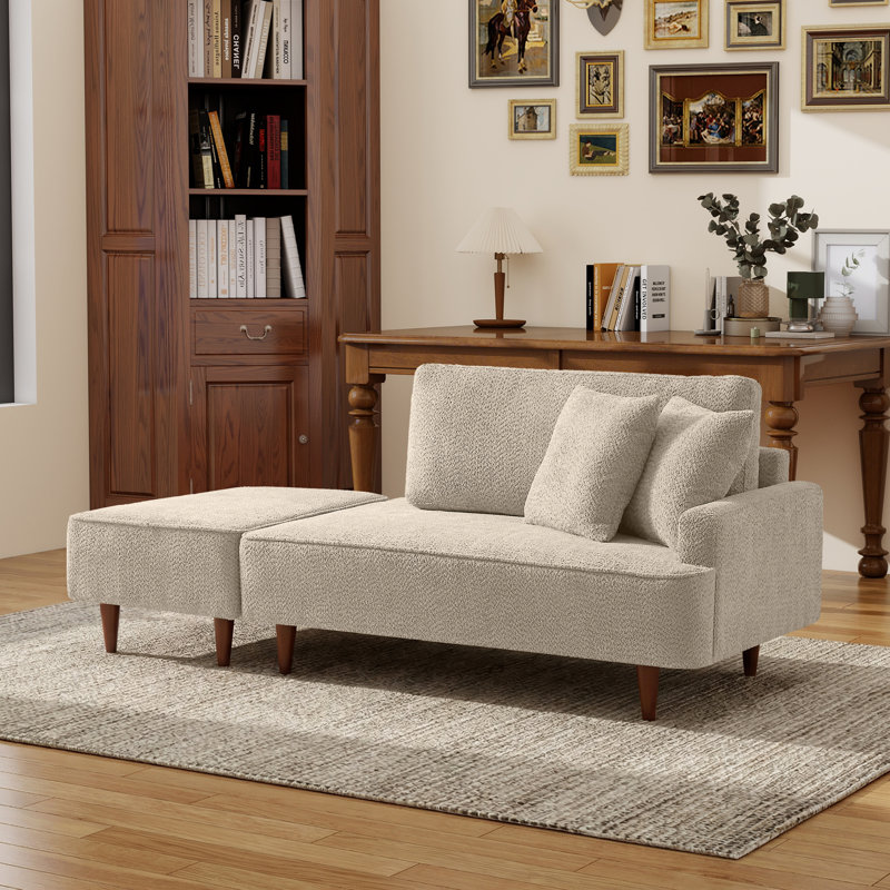 72" Modern Teddy Fabric Right-Arm Recliner Chair With Ottoman And Throw Pillows For Living Room, Bedroom, And Reading Room