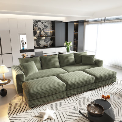 Plush Corduroy 4-Seat Sofa,Modern Comfy Upholstered Sofa Cloud Couch,Deep Seat Couches