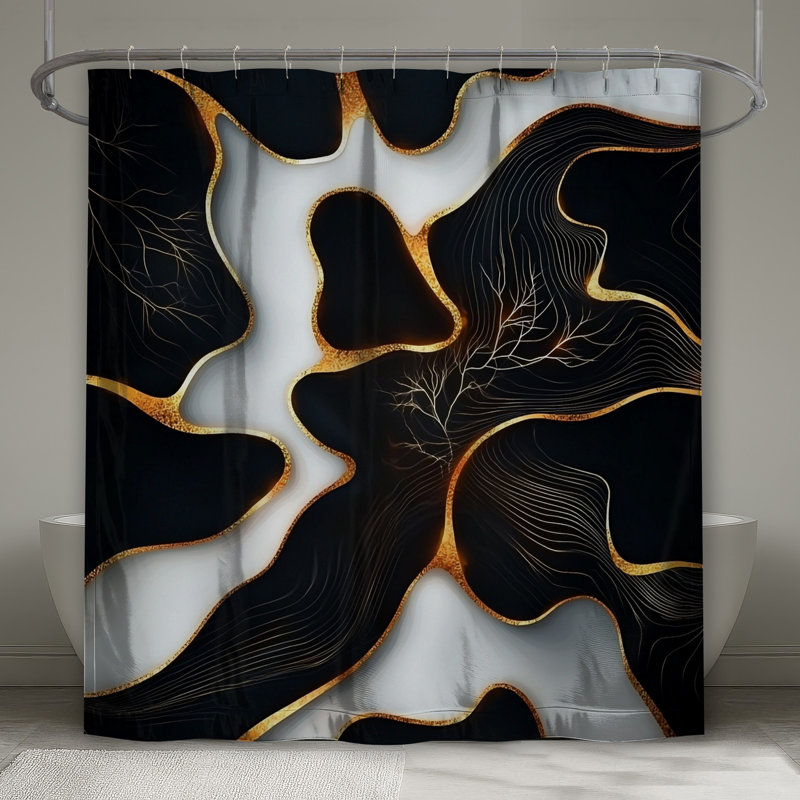 Rideau de douche abstrait - Art Modern Decor, H 73 po x l 70 po, Noir / abstrait