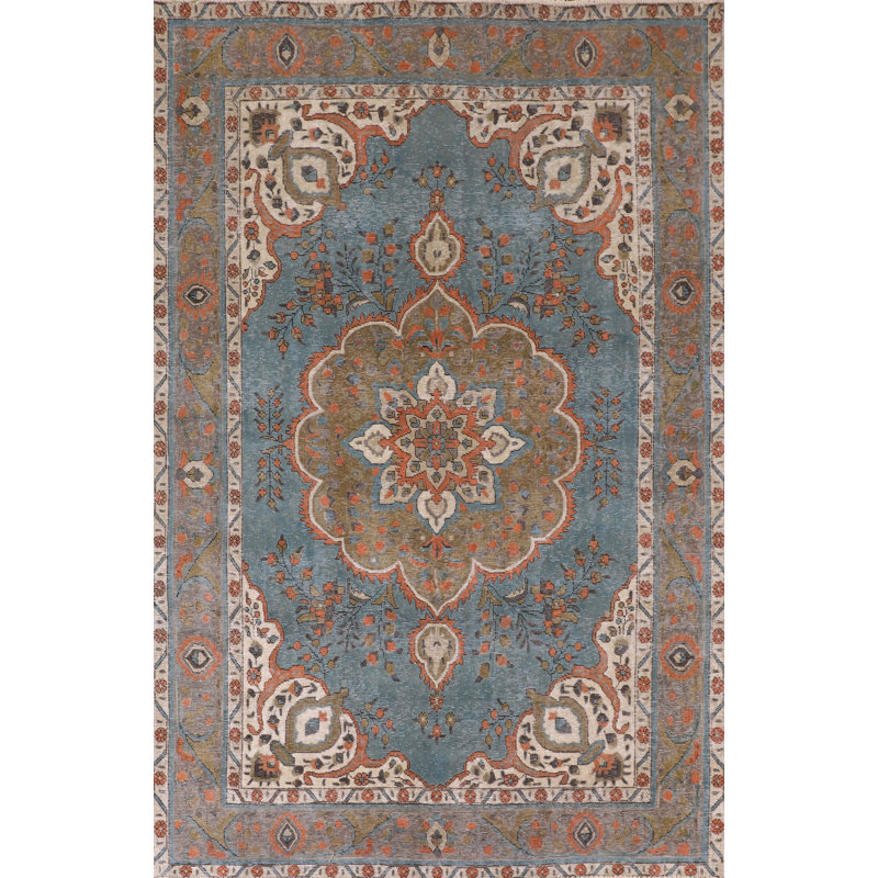 Tapis de salon bleu surteint 6x9