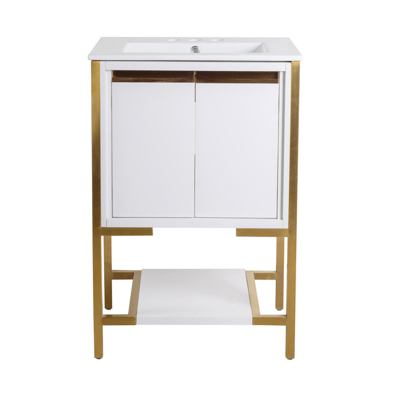 24 po. Marseille Meuble-lavabo blanc avec comptoir en céramique à 3 trous, Blanc