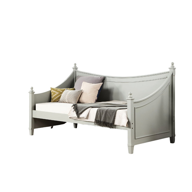 Lit de jour simple avec finition grise, conception d'affiche avec embouts, moulure, style transitionnel, bois massif et bois d'ingénierie pour des caractéristiques de séjour confortables, style