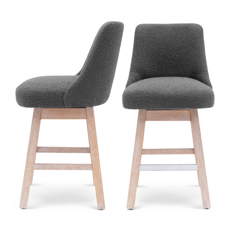 Swivel Upholstered Counter Stool with Solid Wood Frame, Gray
