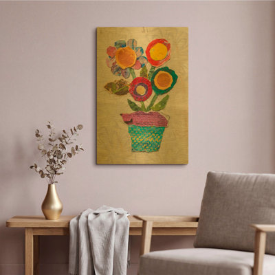 'Flower Pot 1' By St. Hilaire Elizabeth Gold Metal Wall Art, 16" x 24"