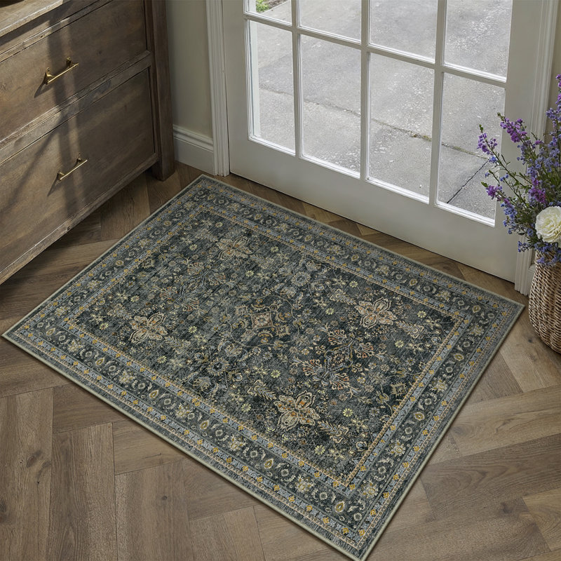 Kellems Vintage Machine Washable Area Rugs For Living Room With Non-Slip Backing, Rectangle 2' x 3'