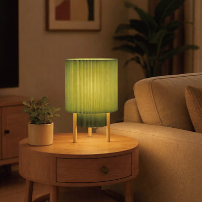 10.04" Modern Dimmable Table Lamp with Double-Layer Pleated Fabric Shade and Solid Wood Tripod Base, cULus Certified for Bedroom, Living Room, Home Office or Study Room