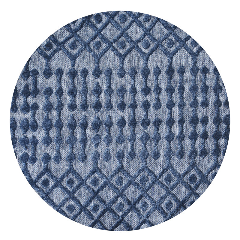Tapis bleu marine intérieur / extérieur Adalbern, Rond 5 pi 3 po