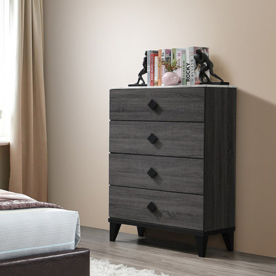 Meuble de chambre à coucher moderne 1 pièce avec commode à tiroirs et 4 tiroirs avec plateau en faux marbre