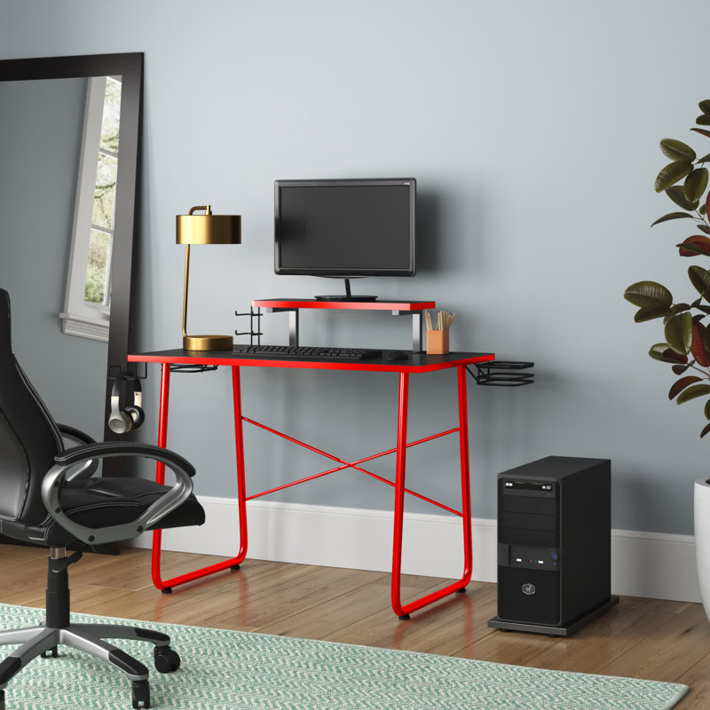 Granger Metal Base Computer Desk, Carbon Fiber Black/Red