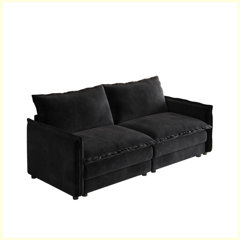 Canapé moderne avec causeuse et 2 coussins pour le salon, Noir