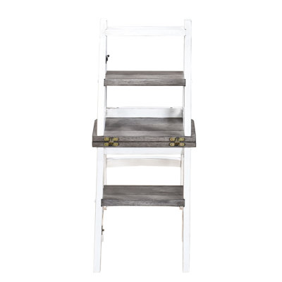 Double échelle polyvalente en bois massif pliable pour la cuisine, présentoir à fleurs, style rustique vieilli, blanc antique et abat-jours, taille 33,77 po de hauteur, 15,87 po de profondeur, 14,56 po de largeur, 22,09 lb