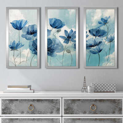 «Springing up Blue» par Nan - peinture sur cadre 3 pièces