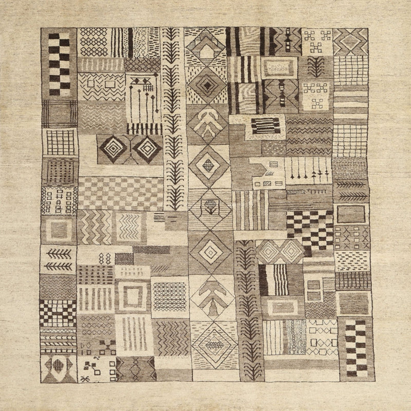 Tapis beige/gris contemporain, Carré 3 pi