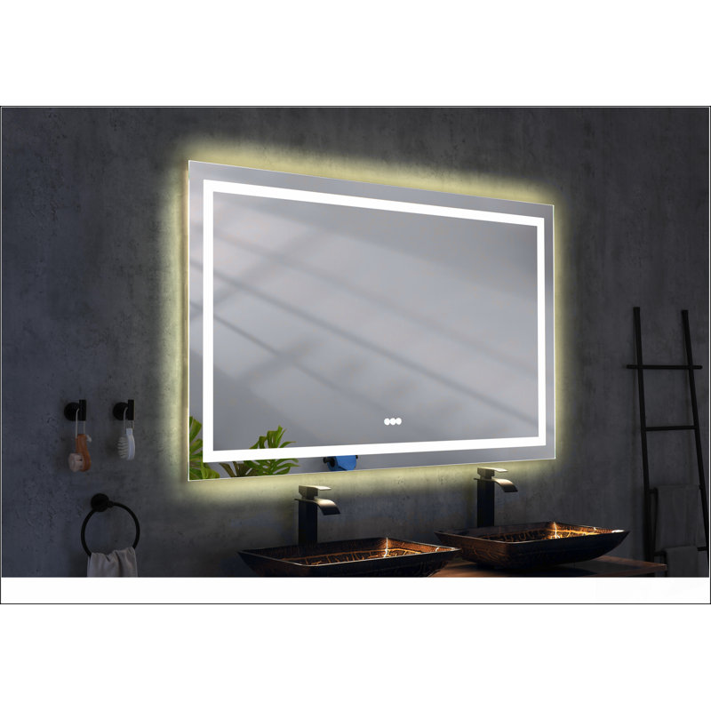 Miroir de salle de bain 84 po x 40 po à DEL avec éclairage avant et arrière, antibuée, mémoire, 3 couleurs, gradation continue, meuble-lavabo mural