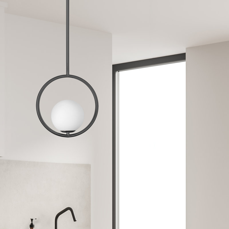 Luminaire suspendu à globe unique à 1 lumière, Noir mat, H 10,75 po x l 10 po x P 5,5 po