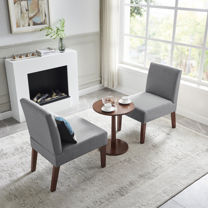 Chaise d'appoint avec table ronde en bois, gris