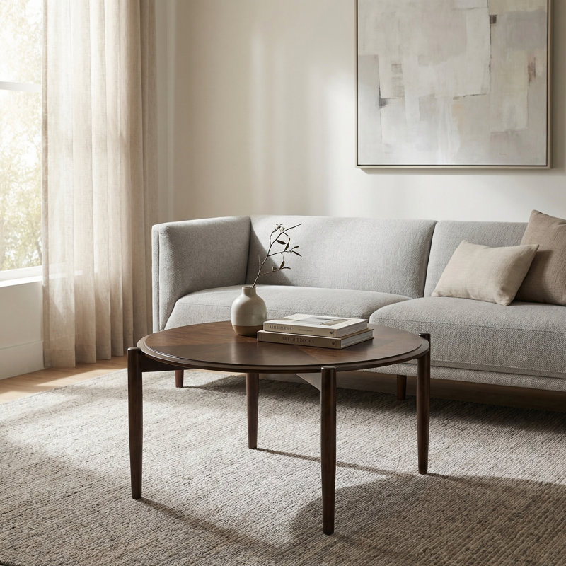 Vaenfila Round Wood Mid-Century Modern Coffee Table, Mahogany