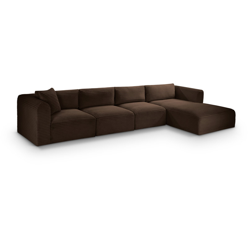 Canapé modulaire en L Carmean Performance, Velours côtelé texturé brun, 2 accoudoirs, 1 méridienne, 1 coin