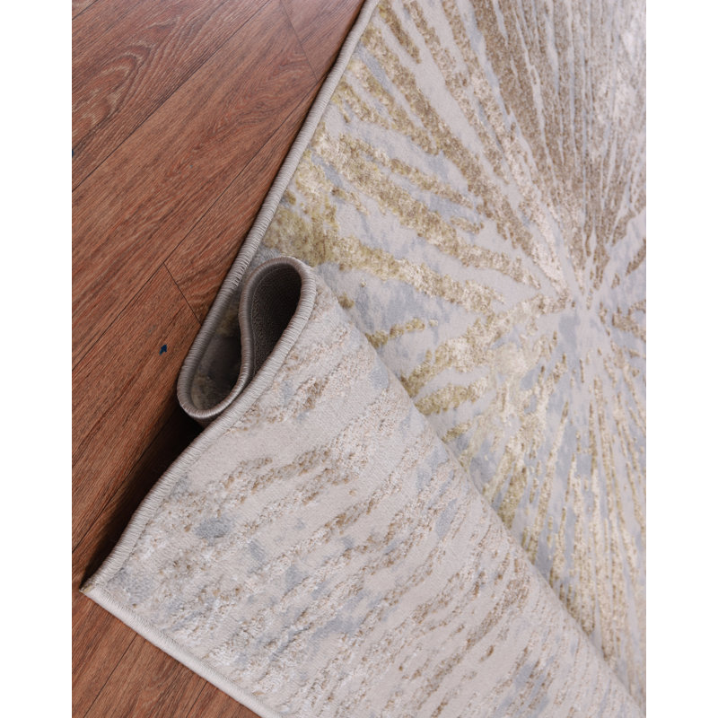Tapis à motif abstrait or et gris Collection Ilios, Tapis de couloir 2 pi 8 po x 7 pi 11 po