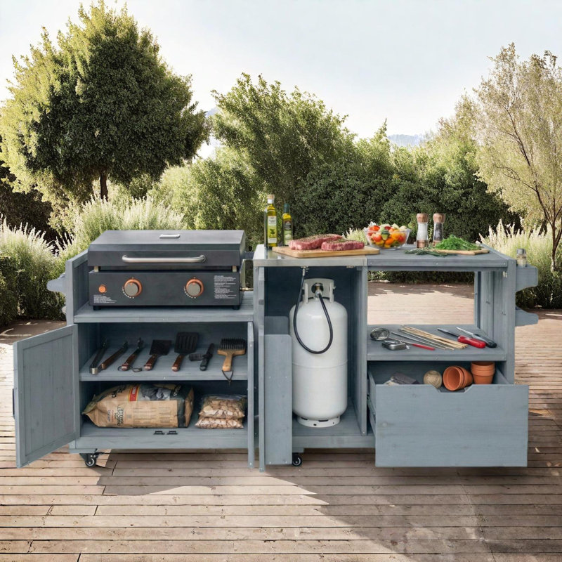 Îlot de cuisine extérieur 80,5 po pour grande plaque de cuisson et tablettes Blackstone, Bleu gris