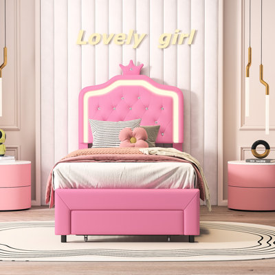 Princess Bed With LED Lights And Drawers