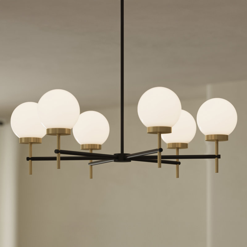 Lustre moyen à 6 lumières noir mat avec détails dorés Rigsby, Noir mat avec or brossé