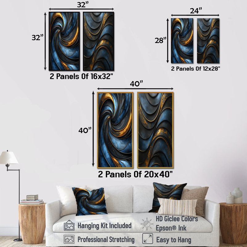 Fractale turquoise dérive de marbre I - décoration murale abstraite 2 panneaux, H 40 po x l 41 po, Cadre flottant blanc