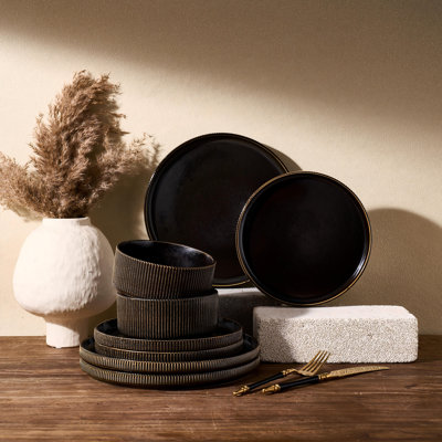 24-Piece Stoneware Dinnerware Set, Microwave & Dishwasher Safe - Service for 8