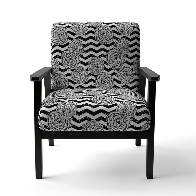 Fauteuil d'appoint rembourré à motif à chevrons horizontaux noir