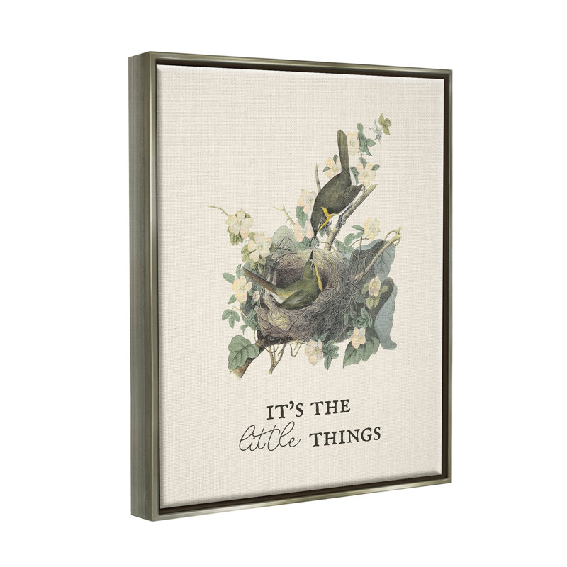 «It's The Little Things Bird Nest», estampe numérique par Lil 'Rue, H 21 po x l 17 po x P 1,7 po, Cadre flottant gris lustré